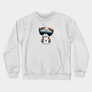 Cute British Bulldog Puppy Wearing Sunglasses Crewneck Sweatshirt